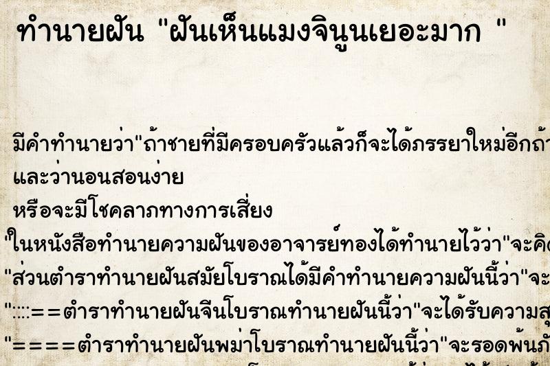ทำนายฝัน ฝันเห็นแมงจินูนเยอะมาก 
